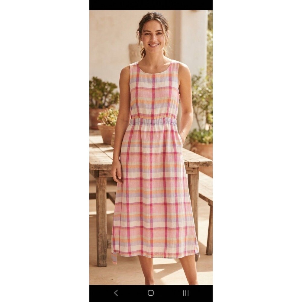 Nordstrom NWT Spring Plaid Linen CrossBack Easter SpringDress SzM MSRP $99 (826)